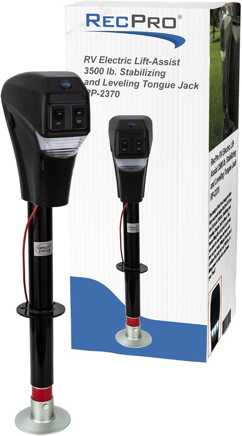 RecPro RV Electric Tongue Jack | 3500 lb Capacity | Black | Camper (Trailer) Power Jack