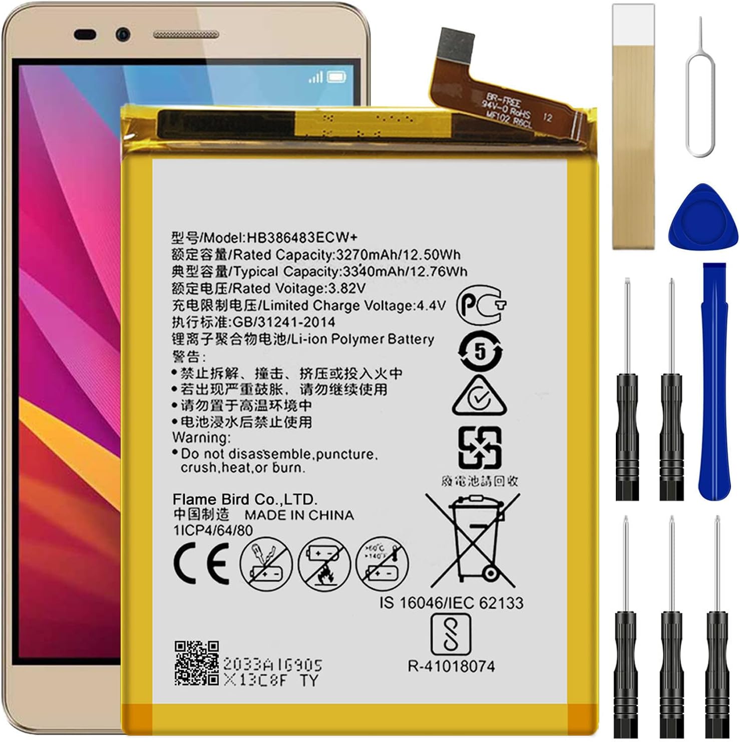 WUHAO Replacement HB386483ECW+ Battery for Huawei Honor 6X,Honor 6X BLN-L24 Battery with Adhesive Tape Tool Repair Kit
