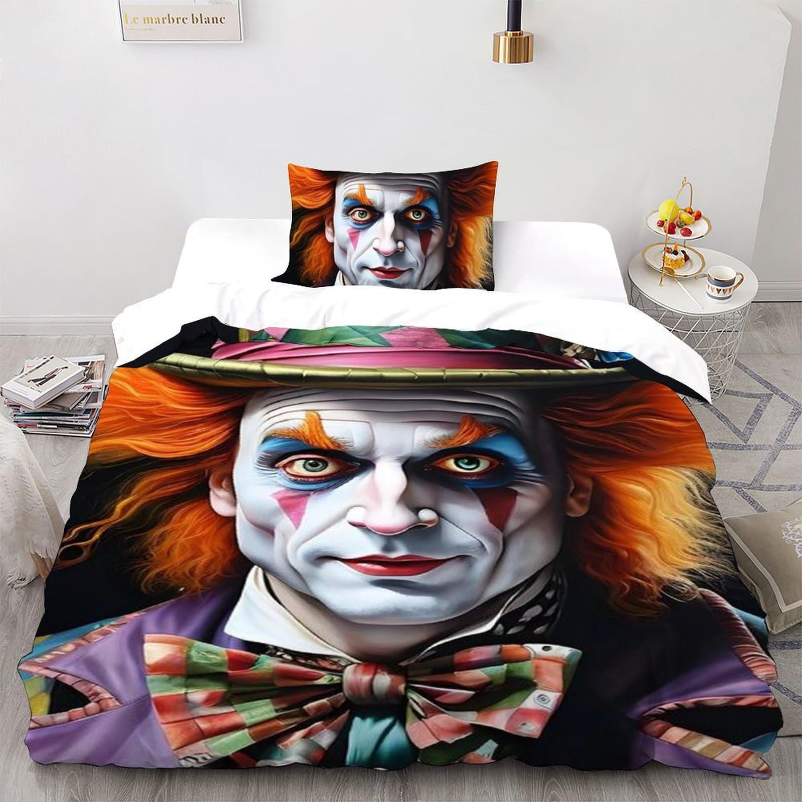 Clown de cirque literie imprimé 3D coloré avec taies d'oreiller