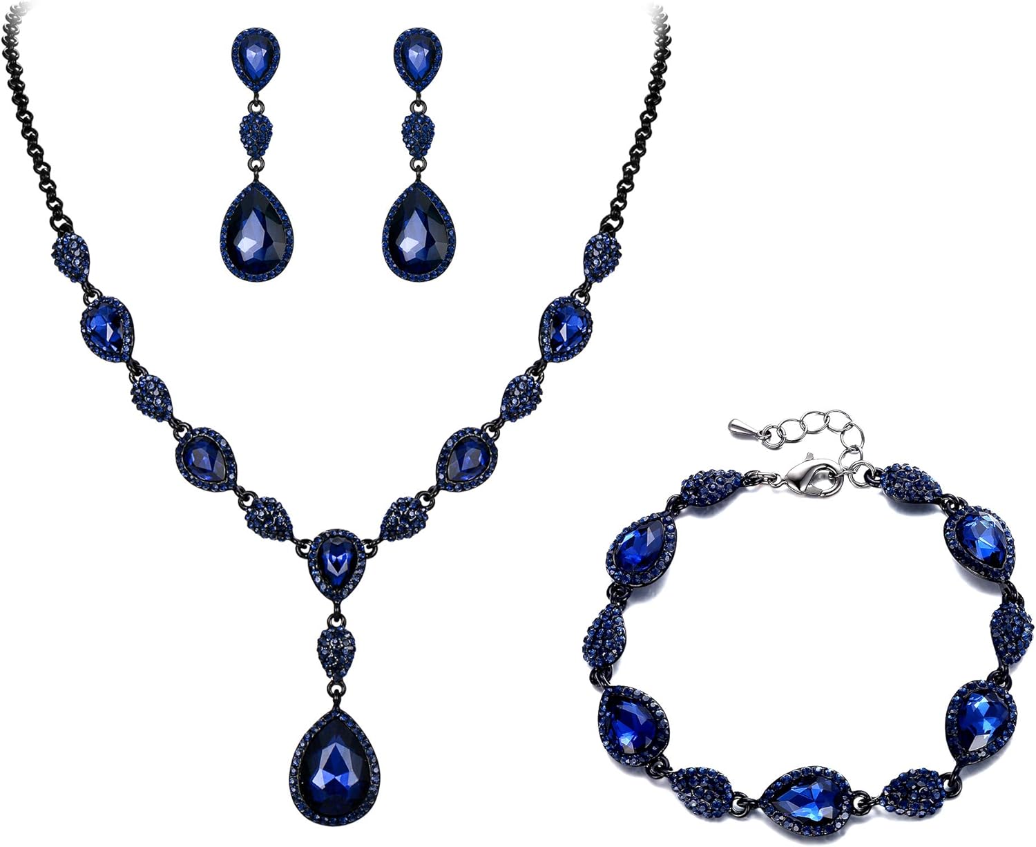EleQueen Women's Wedding Bridal Jewelry Sets for Brides Bridesmaids, Cubic Zirconia Teardrop Necklace Tennis Bracelet Dangle Earrings Jewellery Set