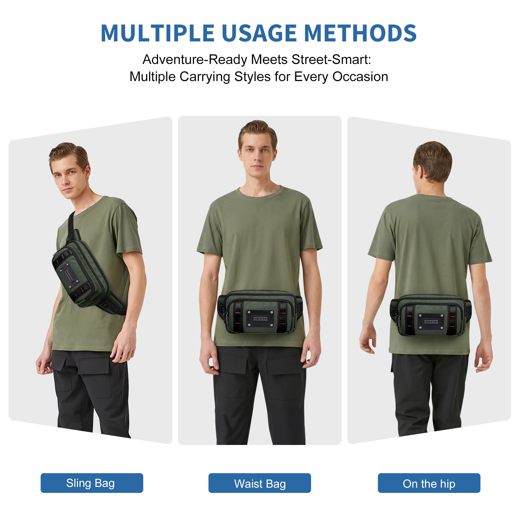 Witzman Sac Banane pour Homme, Sac Ceinture Décontracté Résistant À L’Eau | Sacoche 4L, Poche Anti-Vol Arrière, Compatible Grand Téléphone, Parfait Pour Voyage, Randonnée, Course , Vert