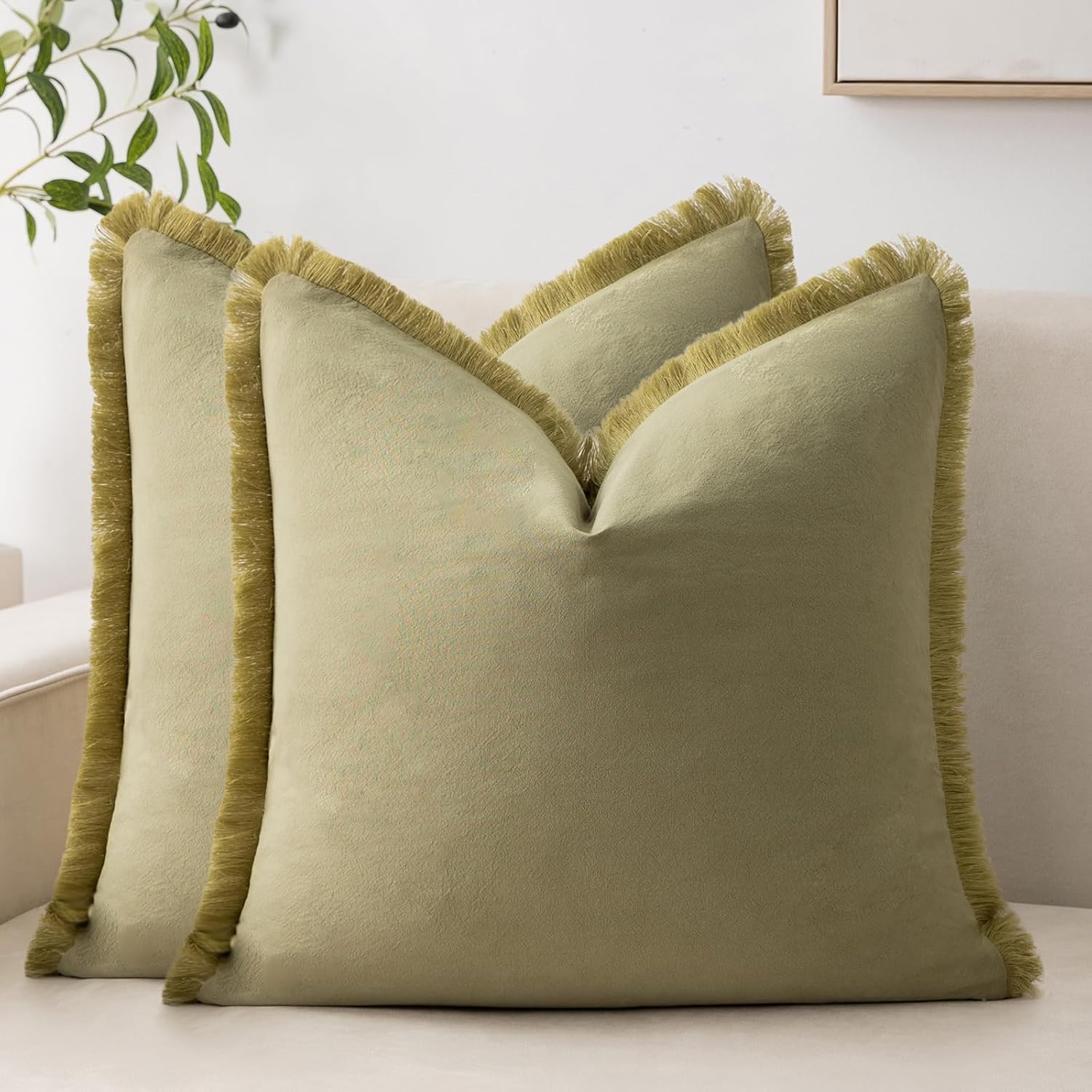 Set of 2 Square Pillow Covers, 26x26 Cotton Throw Pillow Cover with Fringe Tassel, Decorative Boho Pillow Covers Cozy Pillowcases for Couch Sofa Bed Living Room Bedroom Farmhouse Home Decor Accents