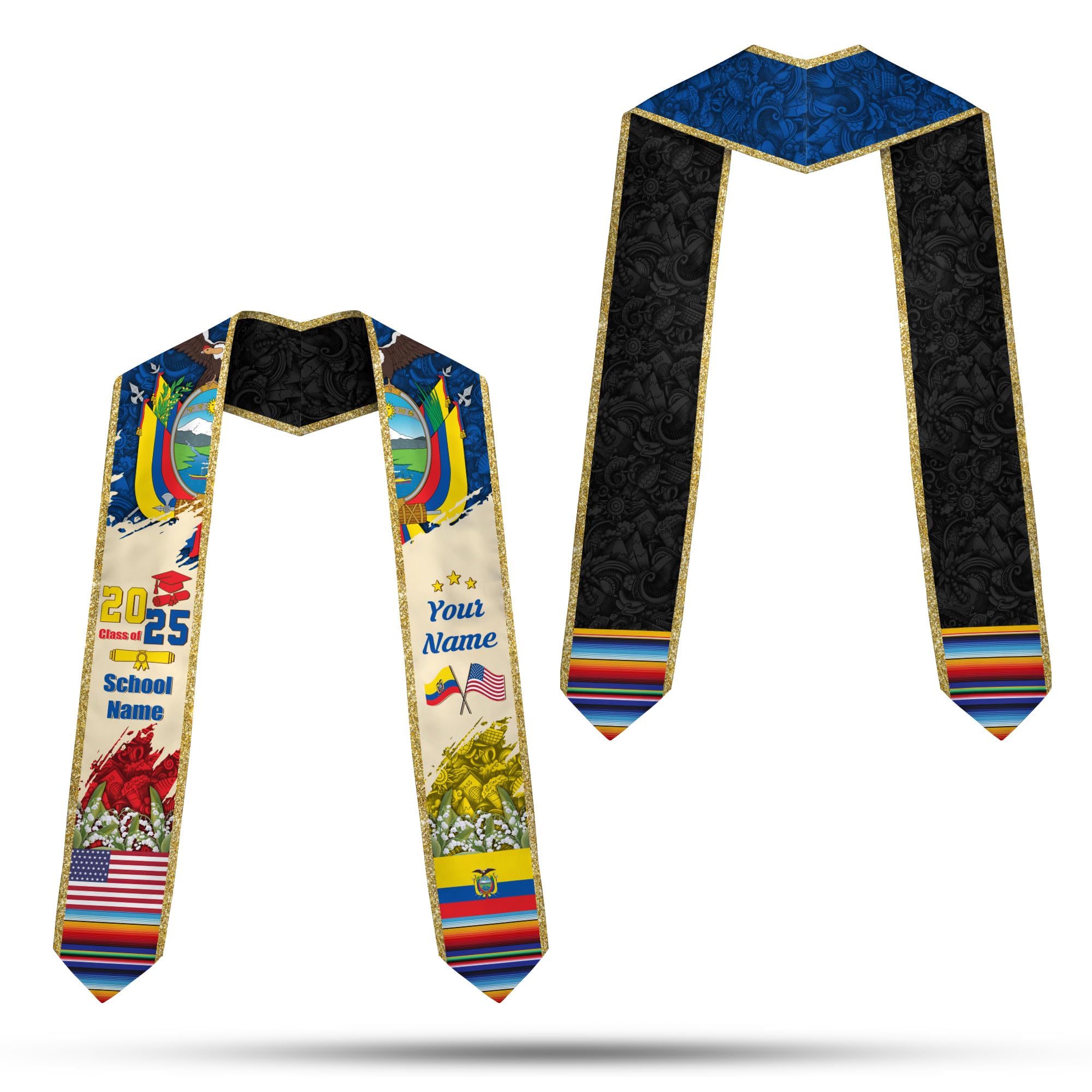 MonkeyVan Ecuadorians Graduation Sash Custom Ecuadorians American Flag Graduation Sash 2025 Ecuador Graduation Stole Ec3