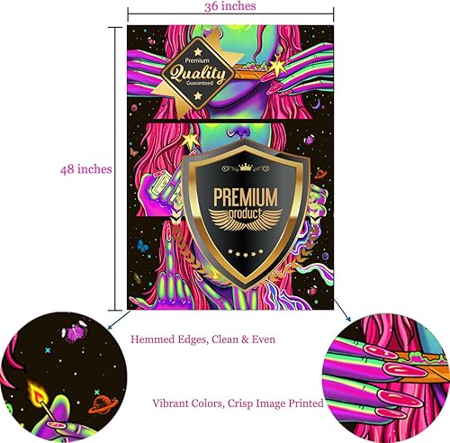 Vista 4 de Tapiz hippie hippy de pared Trippy Tapices de fumar tapiz de luz negra para fumadores Stoner dormitorio, decoración de habitación, accesorios