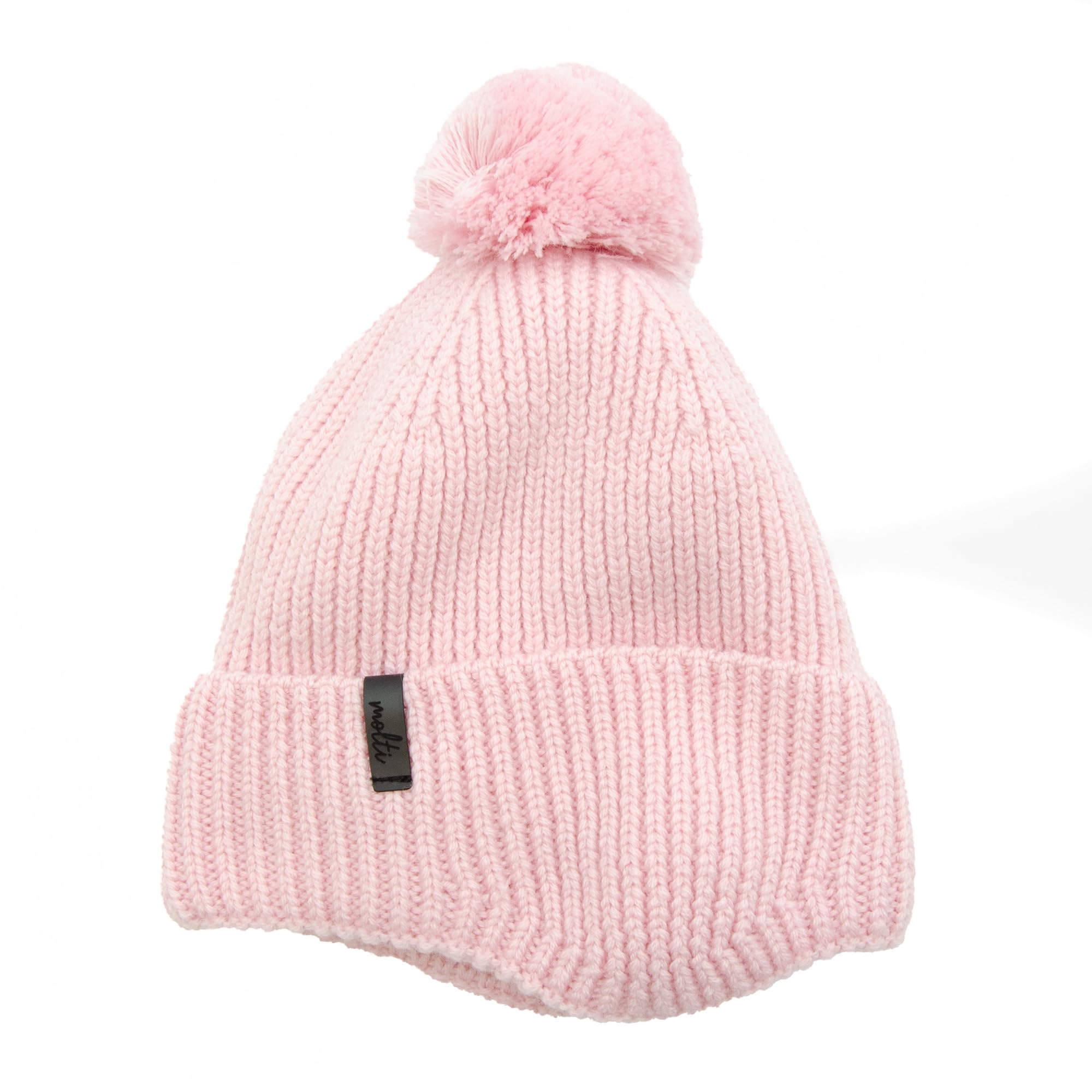 molti Dziecięca czapka zimowa beanie ze 100% wełny merino z podszewką z polaru, czapka z dzianiny z tasiemkami i pomponem, ciepła i miękka, Öko-Tex, rozmiar 46-48, brązowa