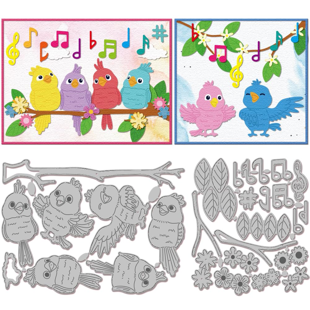GLOBLELANDCute Singing Birds Cutting Dies for DIY Scrapbooking Metal Musical Notes Cut Dies Spring Flower Animals Die Cuts for Card Making Embossing Photo Album Craft Decor