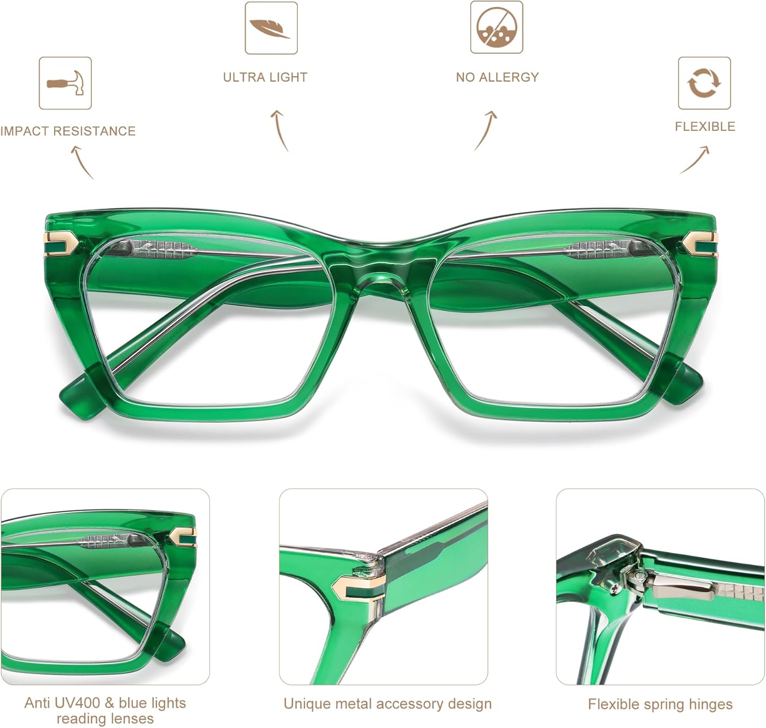 AMOMOMA Oversized Cat eye Reading Glasses for Women,Men,Men Blue Light Blocking Computer Readers Spring hinge AM6148 - Image 4