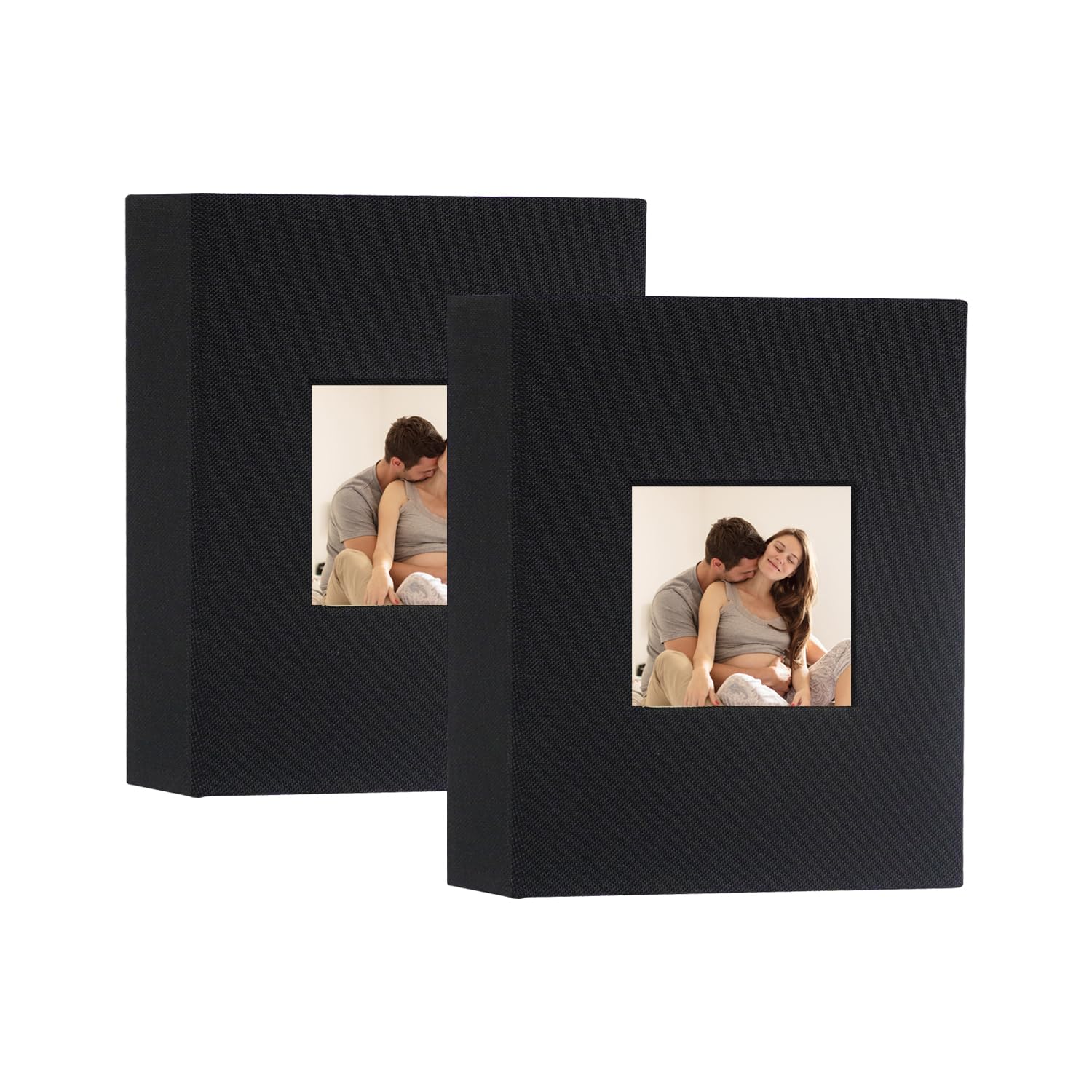Artmag Mini Photo Album 4x6 50 Pockets 2 Pack, Linen Cover with Front Window Album Each Holds 52 Vertical Photos for Family Wedding Baby Children (Black)