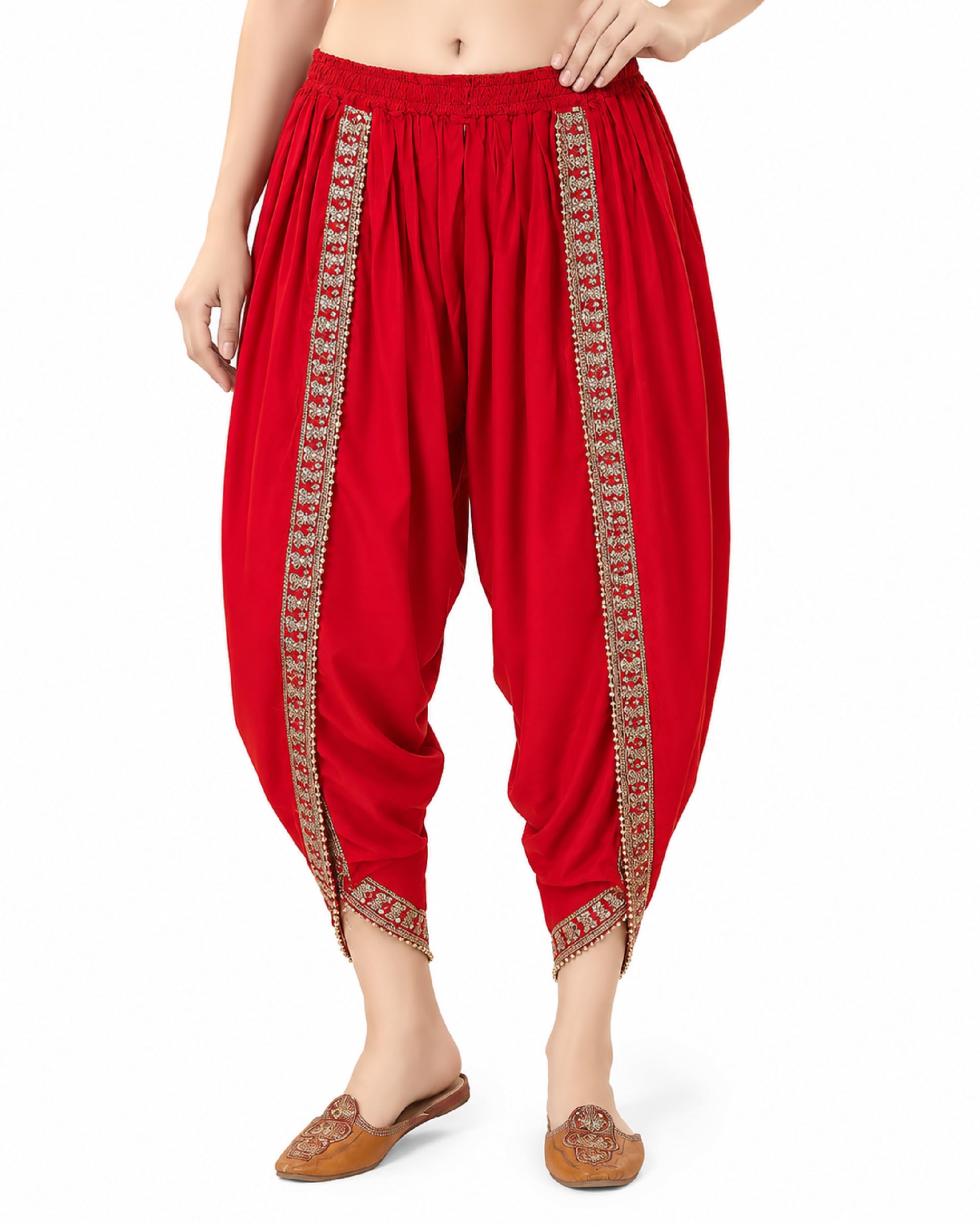 blagon Present Full Length Free Size (28 Till 36) Embroidery Lace Solid Red Color Dhoti Pant for Women | Rajasthani Style | Plain Rayon Regular Fit Dhoti (Pack Of 1)-picture-47