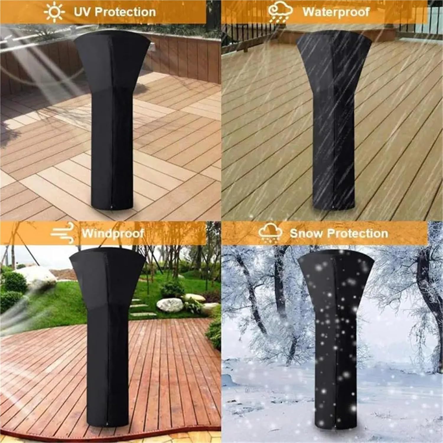 Patio Heater Covers 210D Oxford Cloth Waterproof Air Heater Cover Black Umbrella Shaped Garden Courtyard Dust Patio(210D 240x92x 59cm)