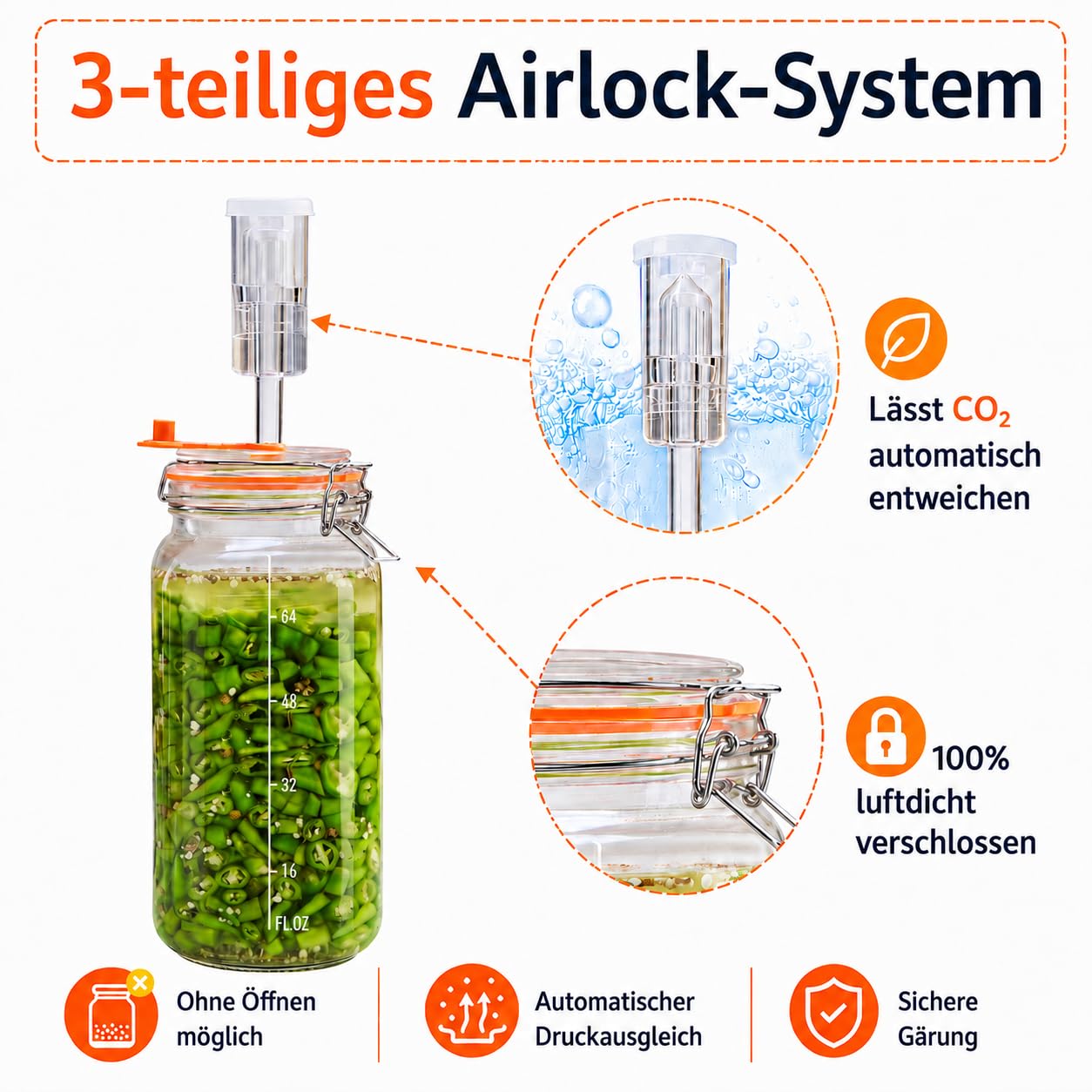 Fermentierglas 2 L Quadratisches Fermentierset mit Gewicht 2er-Pack