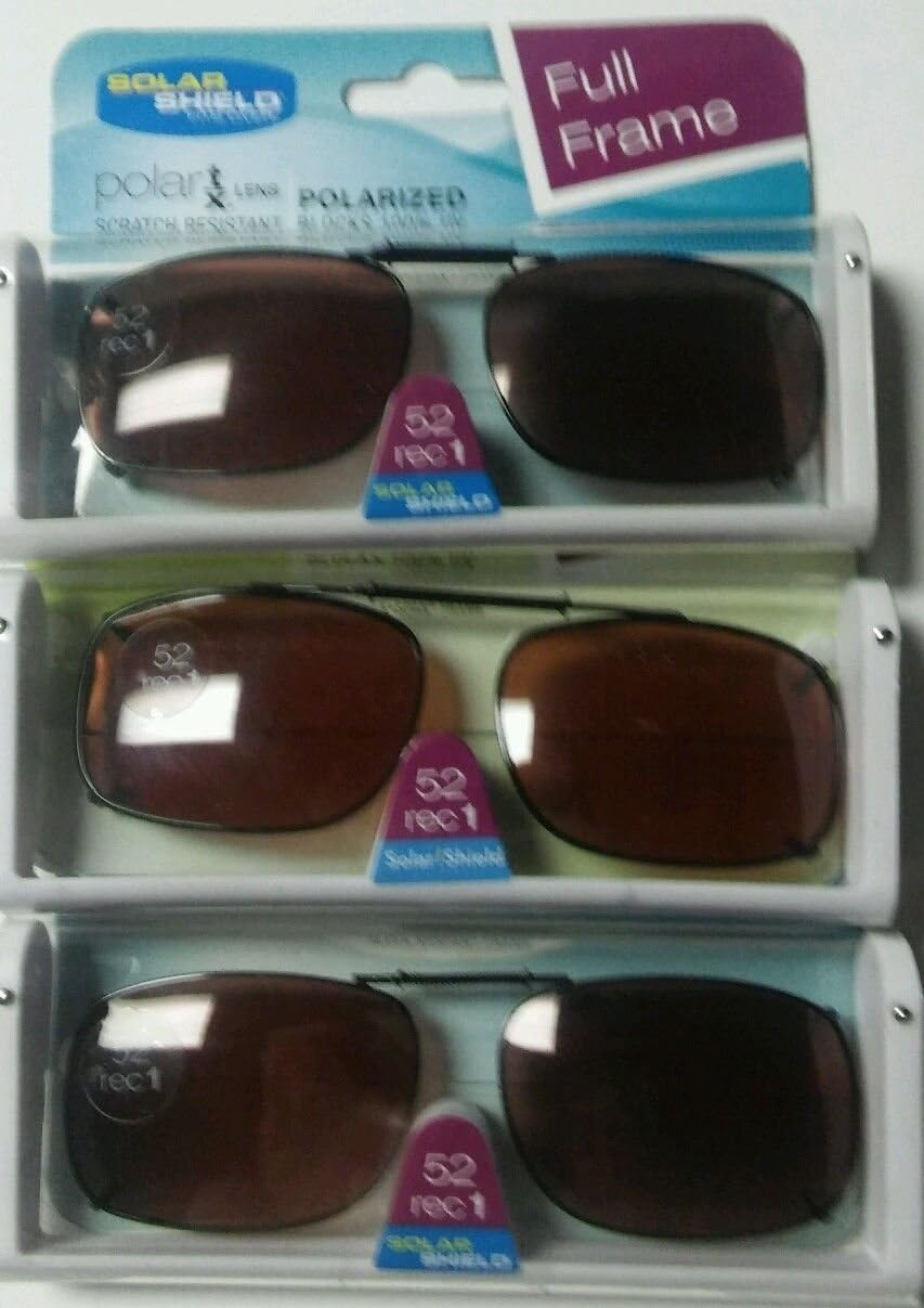 Set of 3- Solar Shield 52 REC 1 Brown Full Frame Polarized Clip ON Sunglass Scratch Resistant Lenses New
