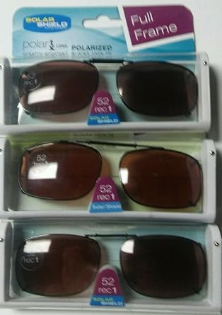 Set of 3- Solar Shield 52 REC 1 Brown Full Frame Polarized Clip ON Sunglass Scratch Resistant Lenses New