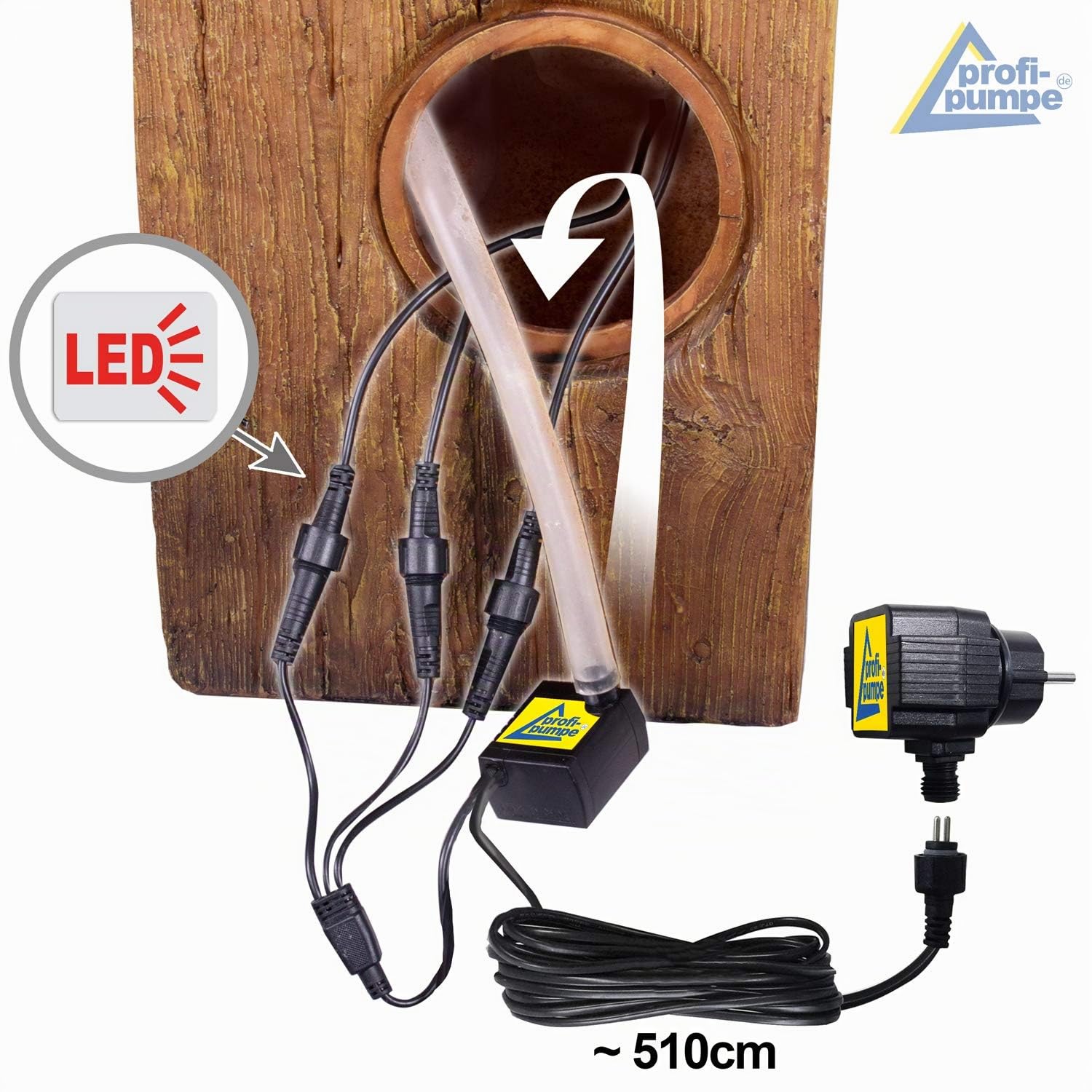 Fuente Decorativa de Jardín Con Luz LED - Cascada de Agua de 230 V para Interior, Estanque, Terraza (Holz-HÄUSCHEN)