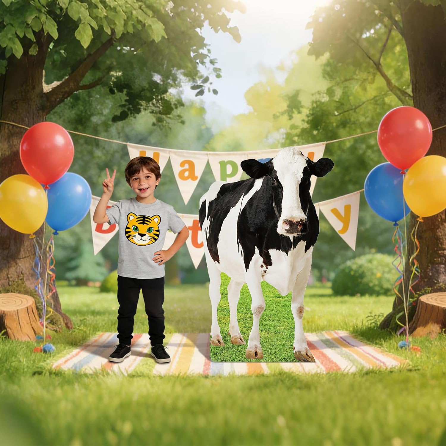 4FT Cow Cardboard Cutout Life-Size Animal Cutout Realistic Farm Animal Photo Booth Prop Decor for Parties, Farm-Themed Events, Classrooms, Birthday Decoration Supplies 29.76 x 47.24 Inches