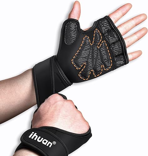 ihuan Guantes de entrenamiento de gimnasio para levantamiento de pesas 2022 con soporte de envoltura de muñeca para hombres y mujeres protección