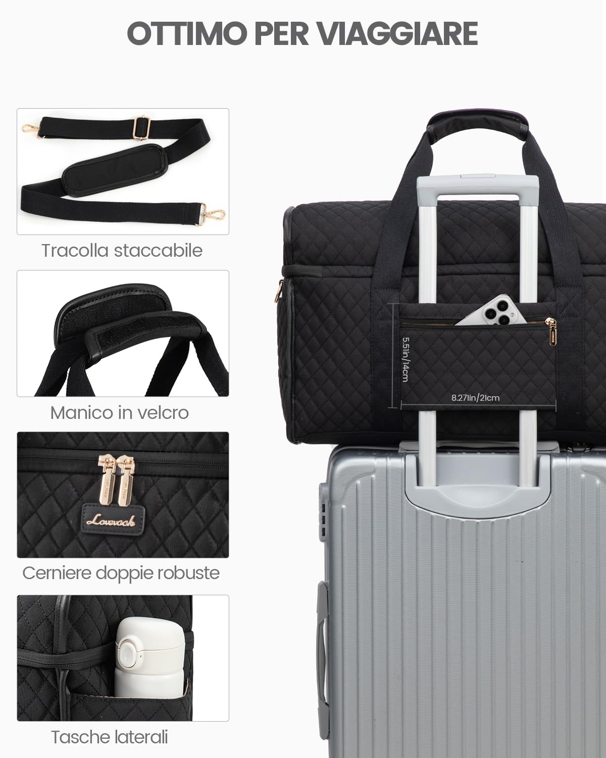 LOVEVOOK Borsone da Viaggio Donna, Grande Apertura Borsa Parto Ospedale Mamma Borsa da Viaggio Borsone Palestra, Travel Bag Duffel Bag Borse a Mano Sac Piscine Calcio