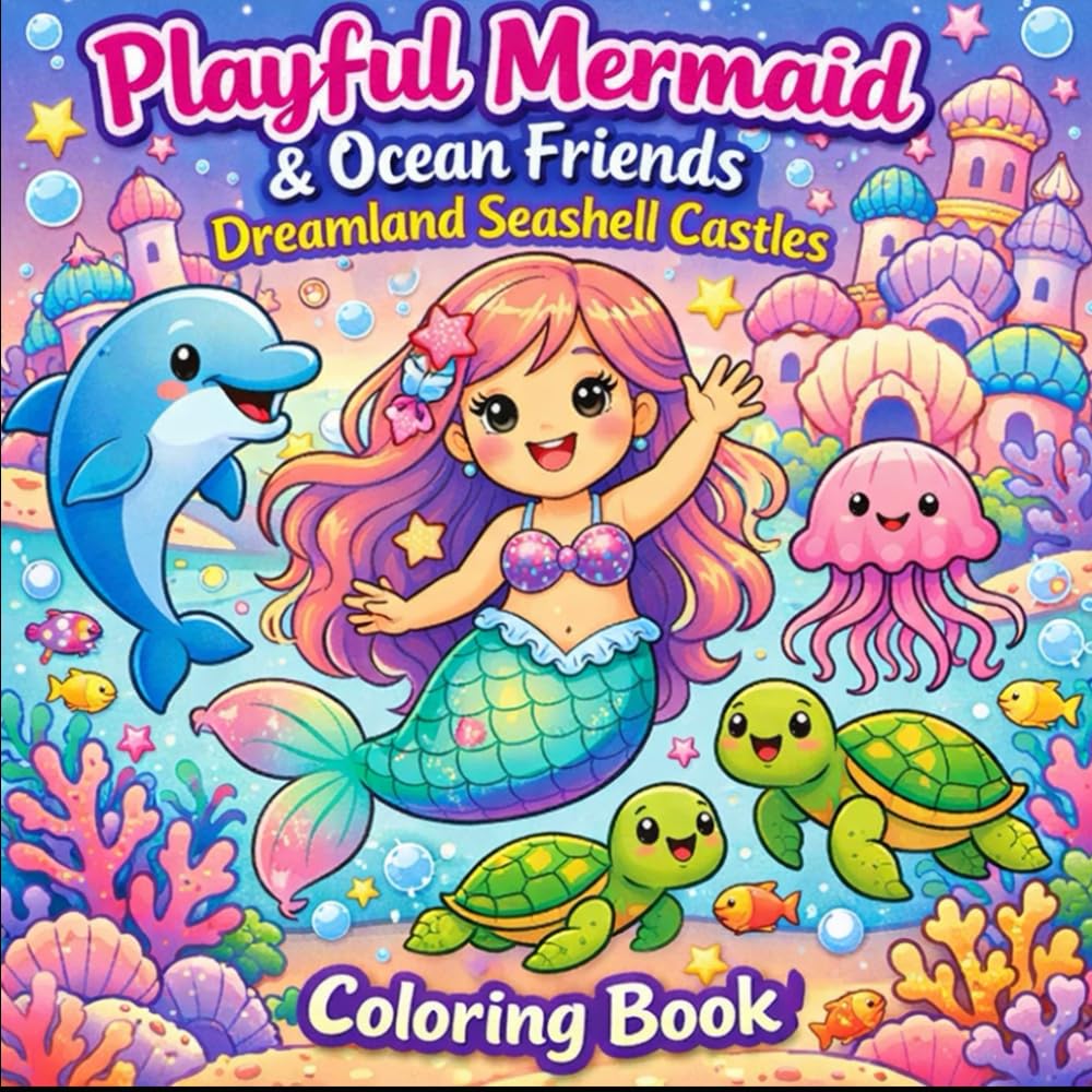 Playful Mermaid & Ocean Friends in Dreamland Seashell Castles: A Cute Underwater Coloring Book for Kids Ages 3–8 (KIDS COLORING BOOKS)