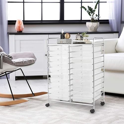 Miniatura 9 de SILKYDRY Carrito de almacenamiento con ruedas de 20 cajones, organizador de arte con ruedas para maquillaje, herramientas, papel, carrito de