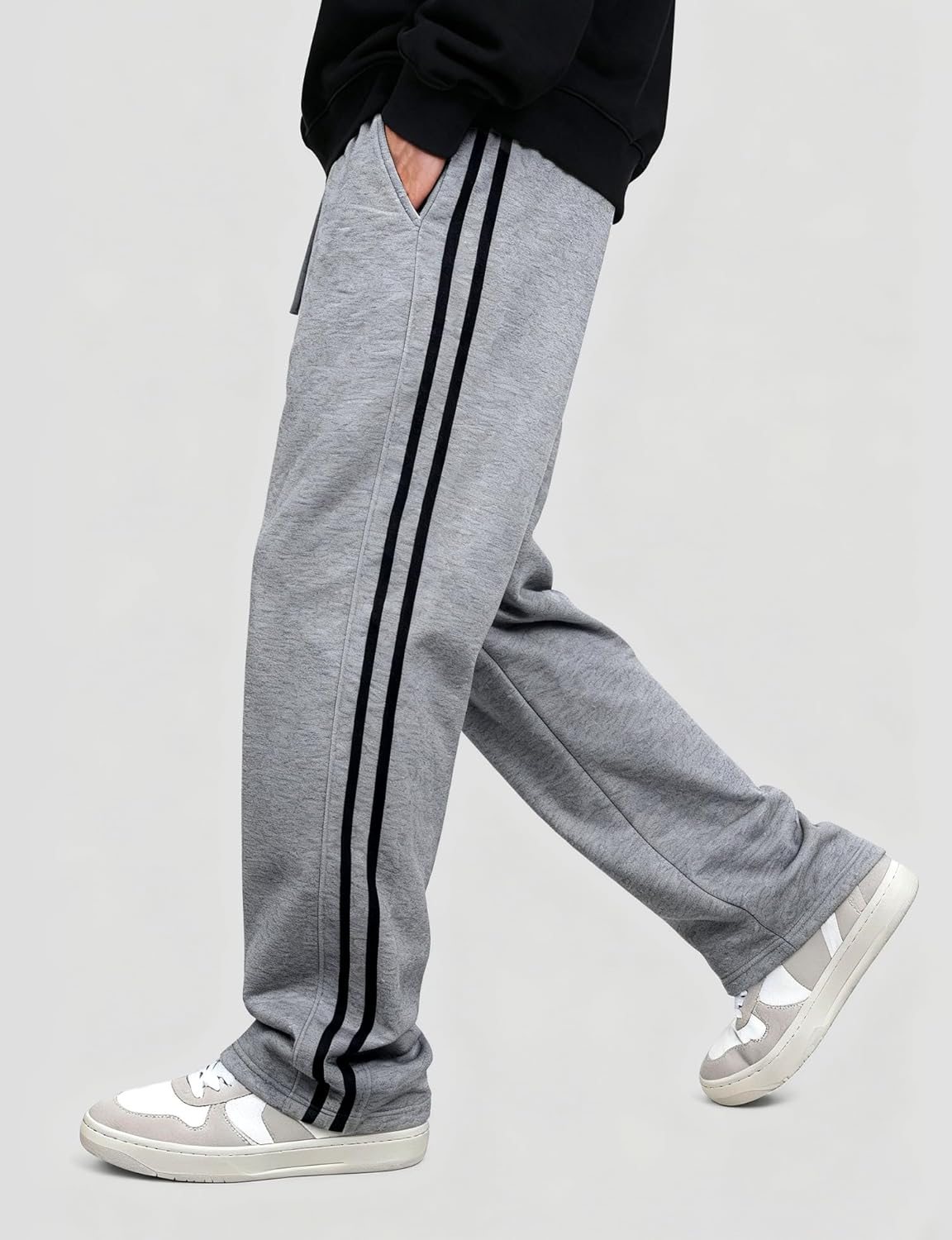 Men's Fleece Lined Straight Leg Sweatpants with Pockets Relaxed Fit Drawstring Elastic Waist for Athletic Casual Lounge - Image 4