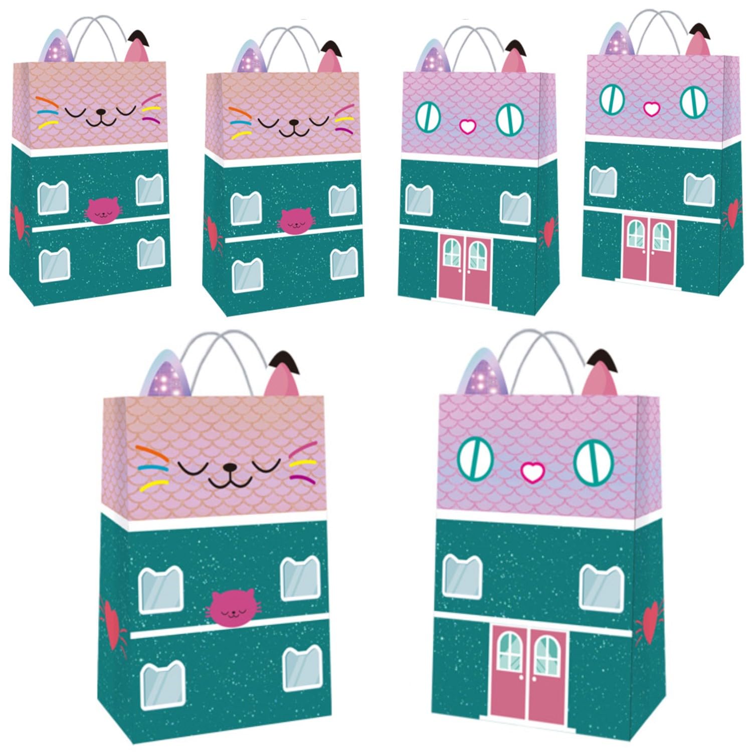 HANEI 12 Cat Dollhouse Birthday Party Bags - Gift Bags