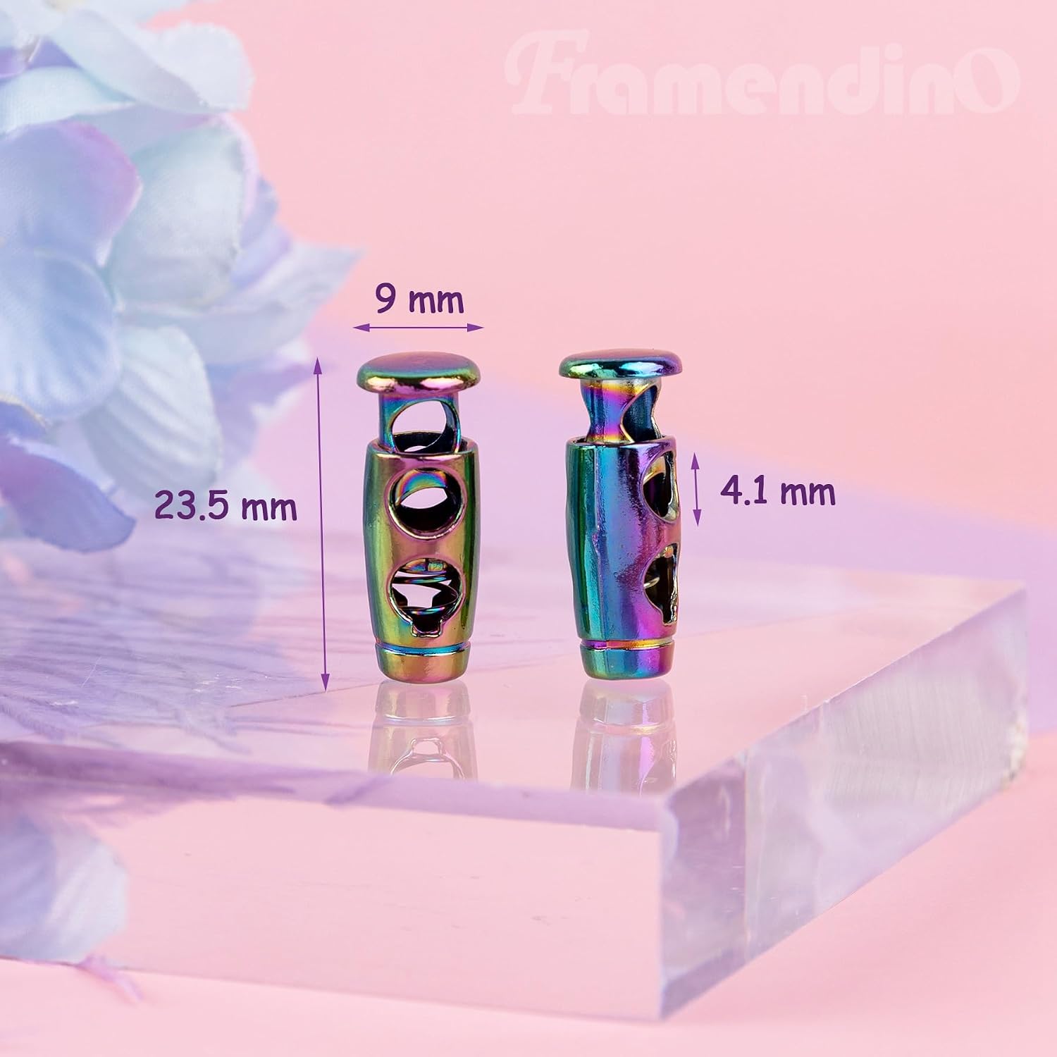 Framendino, 30 Pack Rainbow Metal Toggle Spring Stop Spring Fastener Cord Lock Double Hole Round Toggle End for Clothes Bags Shoes
