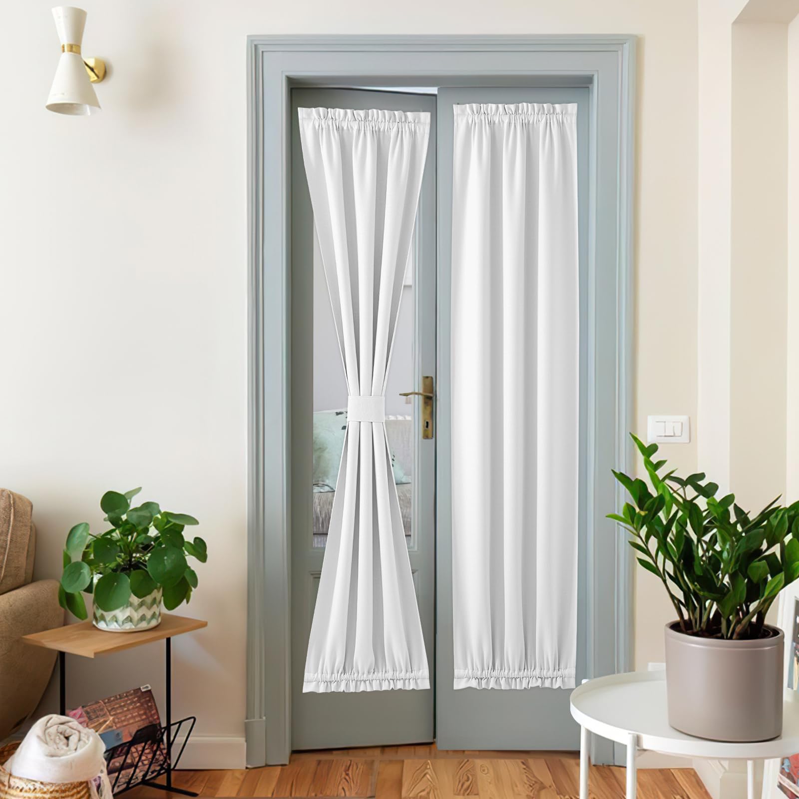 NICETOWN Faux Linen Door Curtain Panel, French Door Curtains Blackout Thermal Insulated Sidelight Privacy Panels for Window/Living Room/Doorways (25W by 72L inches, 1 Panel, Greyish White)