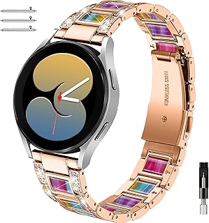 NINKI Compatible Rose Gold+Colorful Samsung Galaxy Watch 5 band& 4 Classic Band 42mm 46mm,Metal Resin Galaxy Watch 4 band 40mm 44mm,Rhinestones Replacement WristbandÂ for Galaxy Watch 3 41mm/Watch 42mm