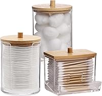 Vista 18 de Tbestmax Juego de Accesorios Organizadores para Baño - 10 oz, 7 oz Soporte de Almacenamiento para Hisopos con Tapas de Bambú, Dispensador de Bolas