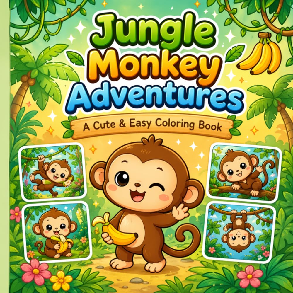 Jungle Monkey Adventures: A Cute & Easy Coloring Book