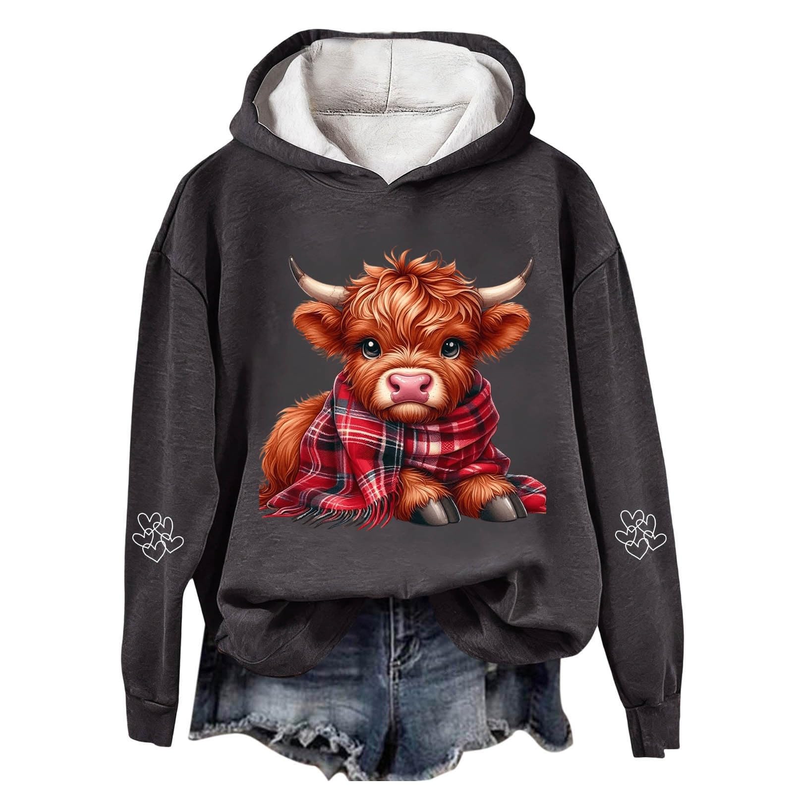 Haut polaire confortable et sweat à capuche imprimé vache doux - 4