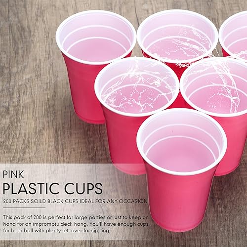Miniatura 7 de Hoolerry Paquete de 200 vasos de plástico rosa a granel desechables de 16 onzas, vasos de plástico apilables para bebidas para bodas, cumpleaños,