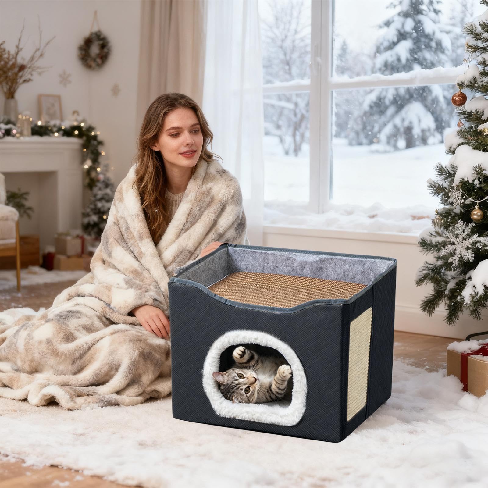 Cuccia Per Gatti Cuccia Traspirante Semi-Chiusa Per Animali Domestici | Grande Tana Per Gatti Per Animali Domestici per Piccoli Grandi Giardino Cortile Fienile Portico Balcone Cortili