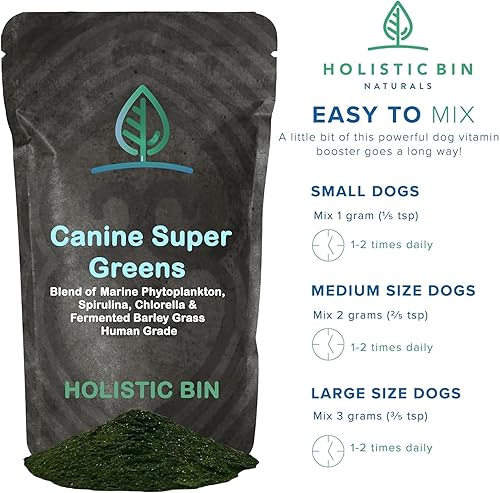 Miniatura 3 de Suplemento nutricional vegano para perros con fitoplancton marino, espirulina, clorella y hierba de cebada fermentada  Soporte orgánico para piel y