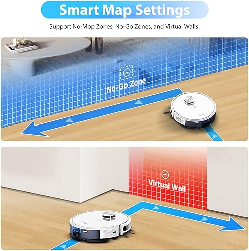 Miniatura 6 de Tikom Combo robot de aspiradora y trapeador, navegación LiDAR, aspiradora robótica L9000, succión de 4000 Pa, 150 minutos máximo, mapeo inteligente,