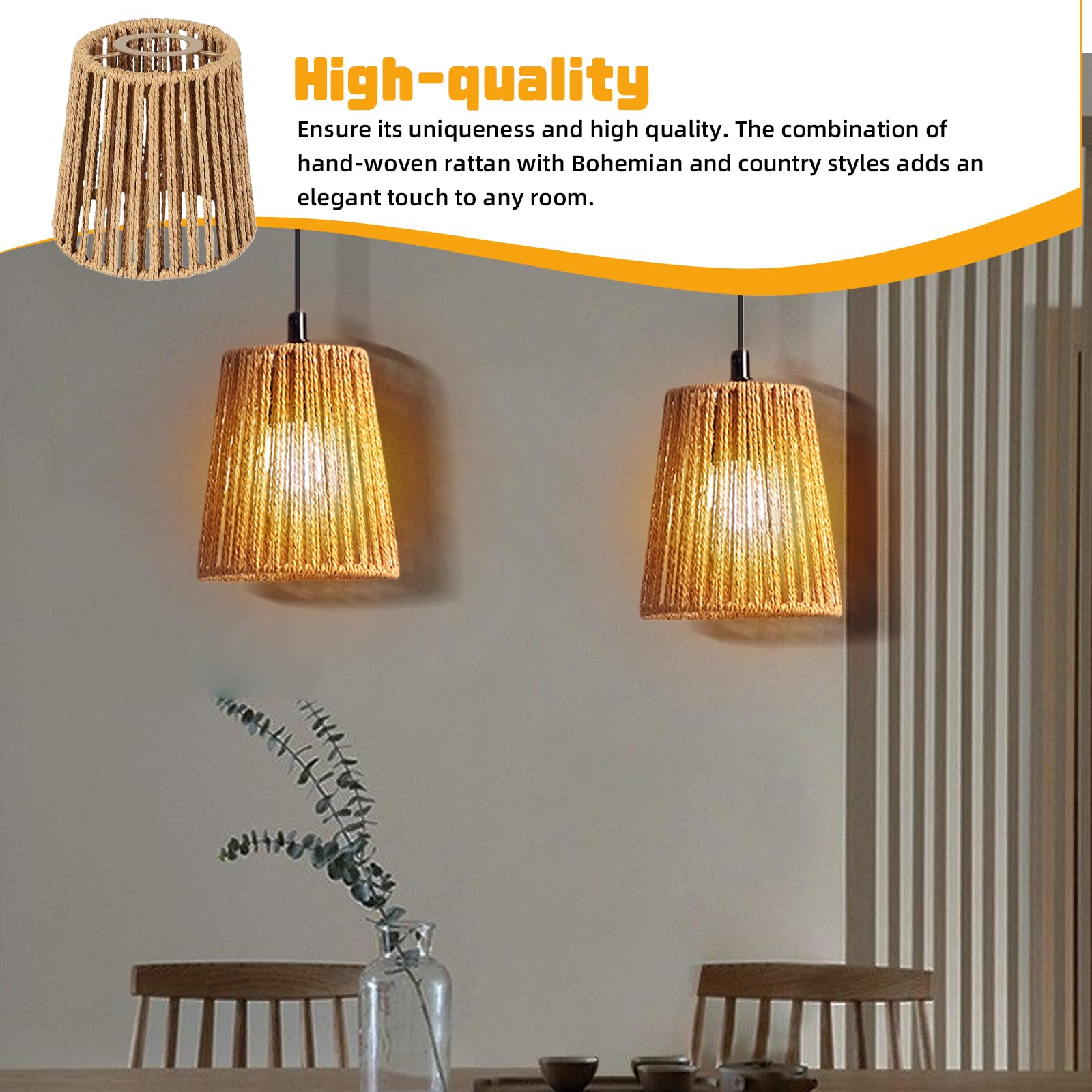3 paralumi in rattan boemo, di ricambio in vimini (altezza 14 cm) per lampada a sospensione, lampada da terra, lampada da tavolo, lampada a sospensione e lampada da soffitto, accessori per paralume