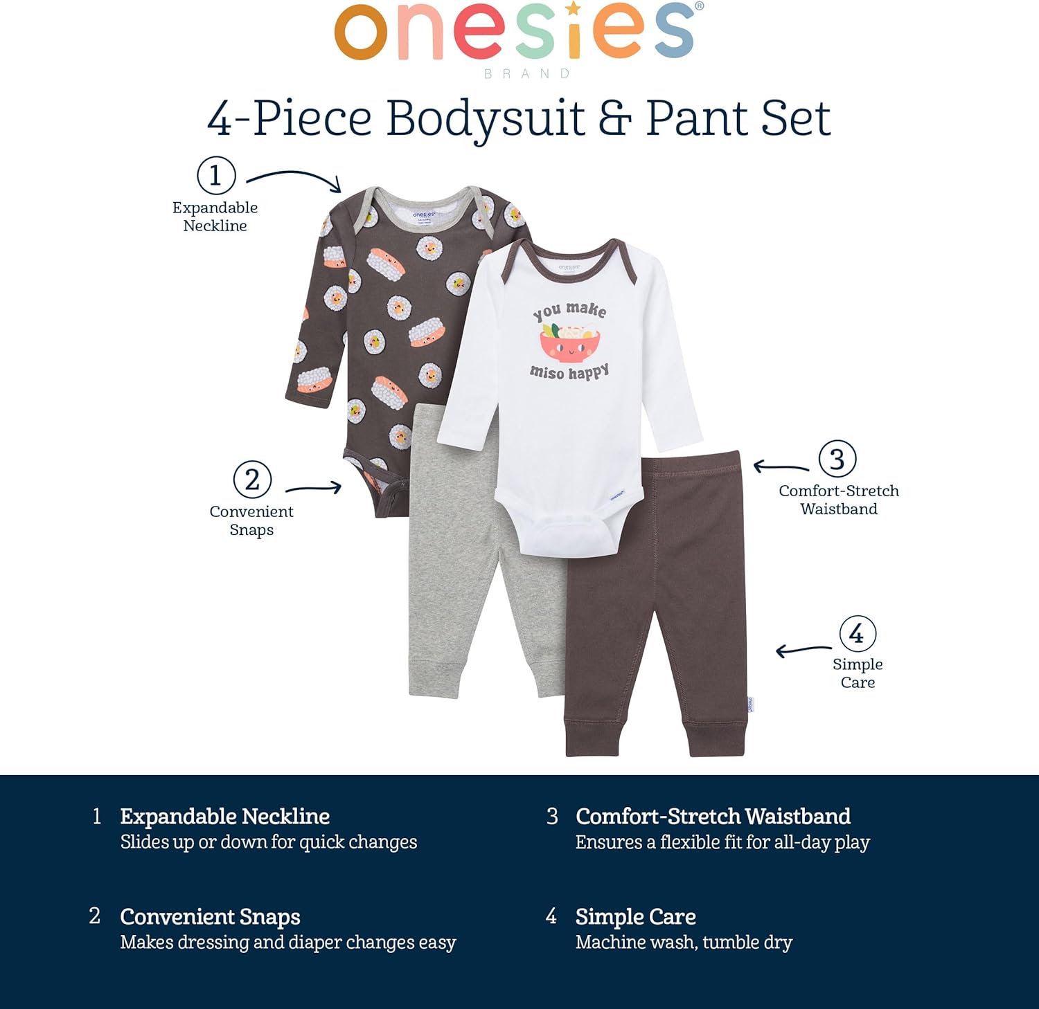 Onesies Brand, Unisex Baby, 4-Piece Bodysuits and Pants - Image 7