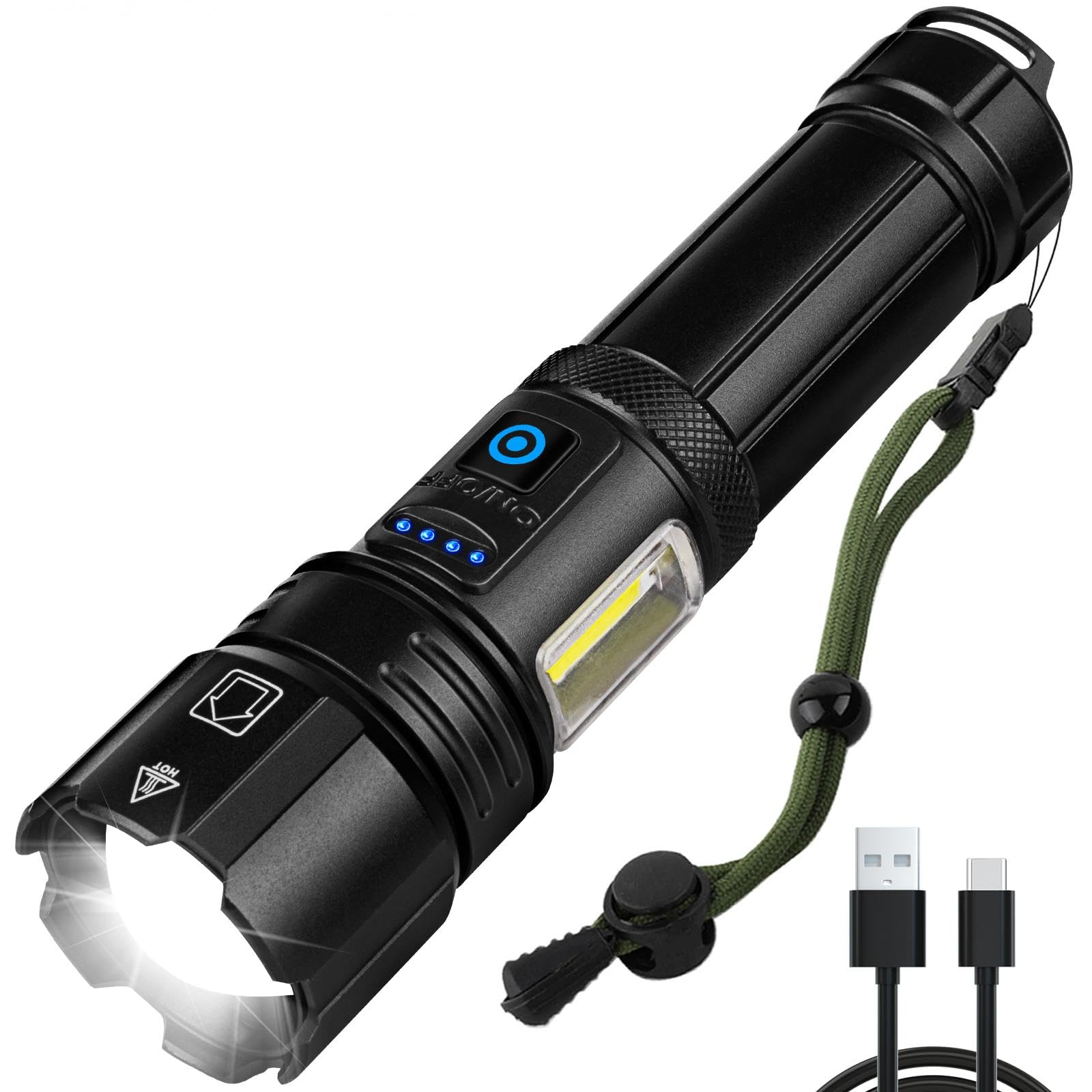 NJ FOREVER Rechargeable LED Flashlight, Super Bright 99,000 High Lumens Flashlight, 7 Modes,COB Side Light & Powerful IPX7 Waterproof Flashlight, Brightest Flash Light for Home, Camping,Hiking : Tools & Home Improvement