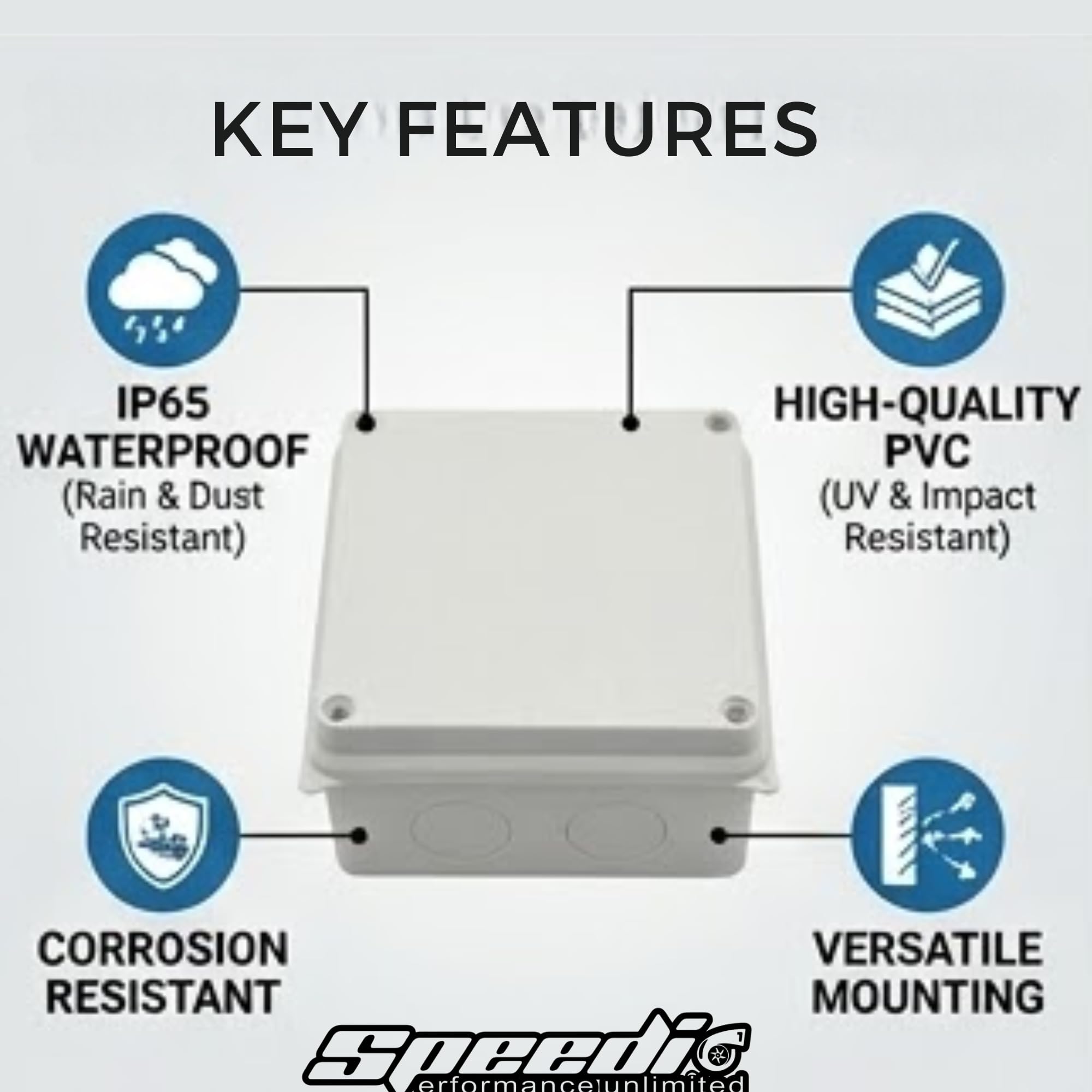 Speedio 4x4 Inch Outdoor Waterproof Square PVC Junction Box Without Bush/Pvc Box for CCTV Cameras (IP66) - Pack of 2 Nos — Amazon image 3