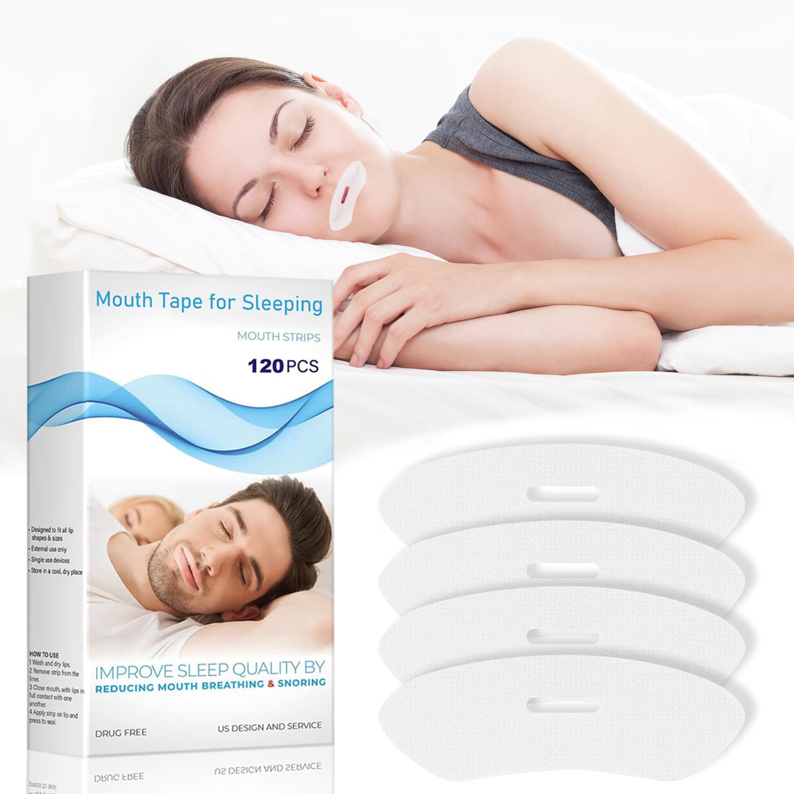 Mouth Tape for Sleeping, 120PC Sleep Strips, Sleeping Mouth Tape for Nose Breathing, Less Mouth Breathing, Anti Snoring Aids for Men Women, Snore Stopper Solution Device