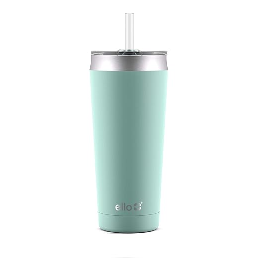 Ello Beacon Vacuum Insulated Stainless Steel Tumbler with Slider Lid and Optional Straw, 24 oz, Yucca