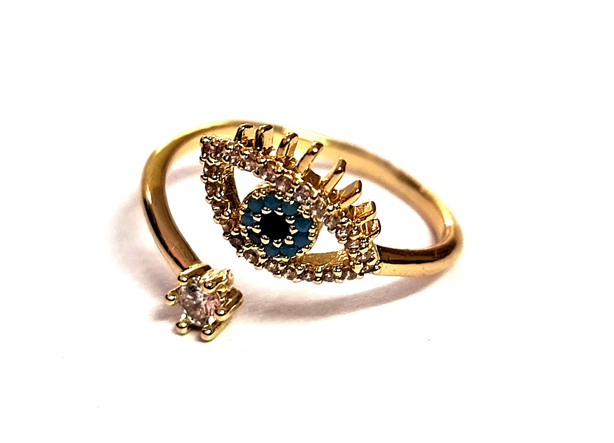 Evil Eye Jircon Finished Stylish Adjustable Free Size Gold Plated Ring-image-33