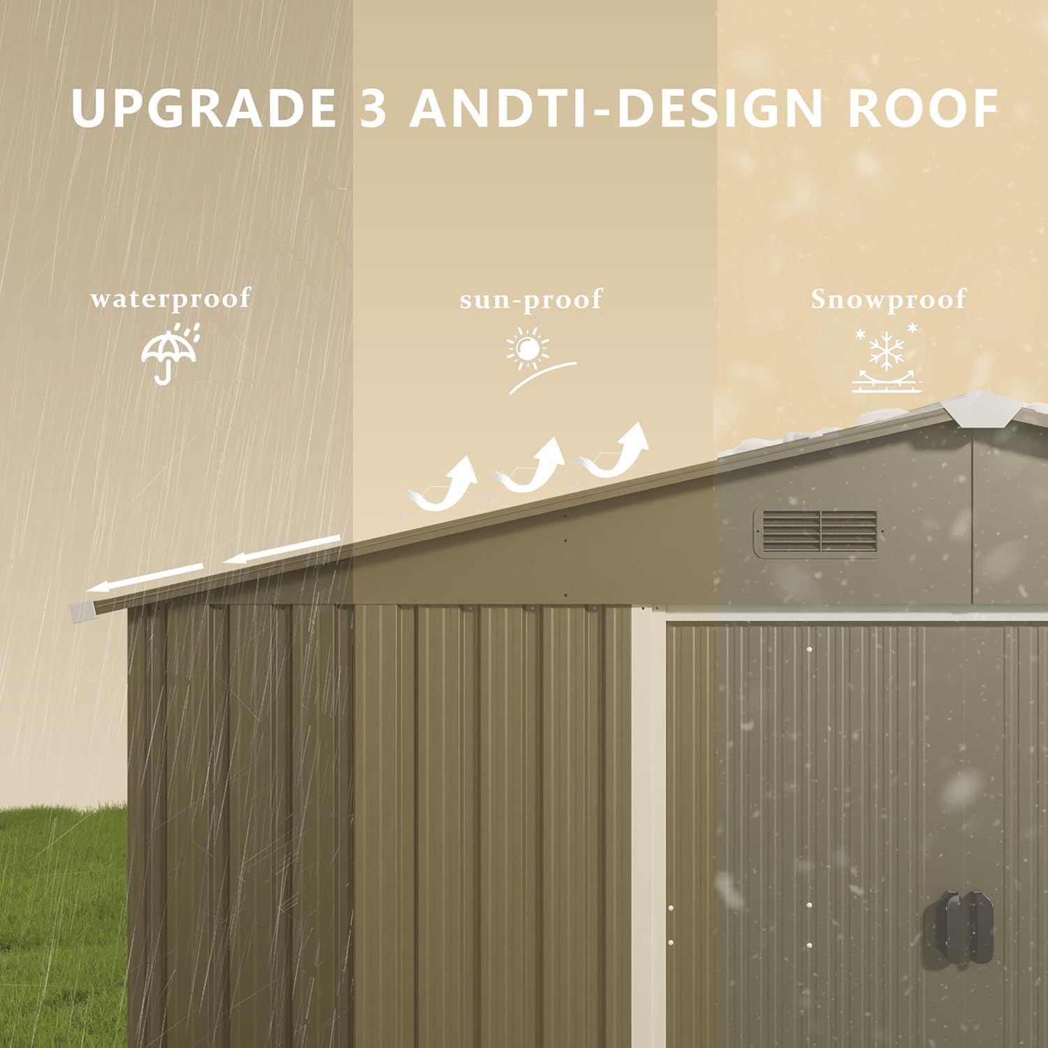 10 x 8 FT Outdoor Storage Shed with Frame Floor, Waterproof Lockable Door Metal Tool Shed with Sliding Door and Ventilation, Gardening Tool Storage Room, Metal Storage Shed for Gardens & Lawns