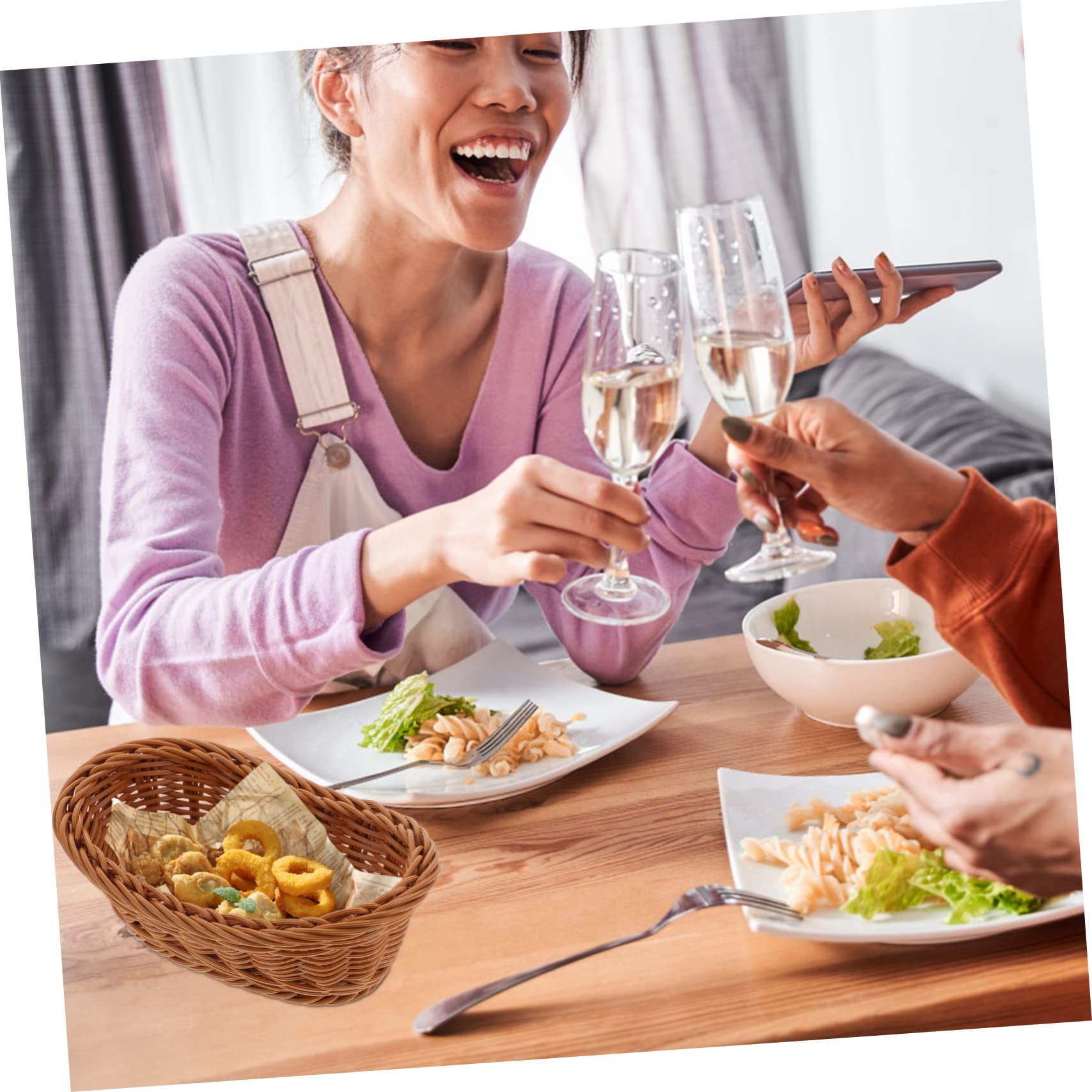 SOLUSTRE 2Pcs Plastic Baskets Imitation Rattan Woven Food Storage Bins for Kitchen Dining Table Home and Sturdy Organizing Baskets