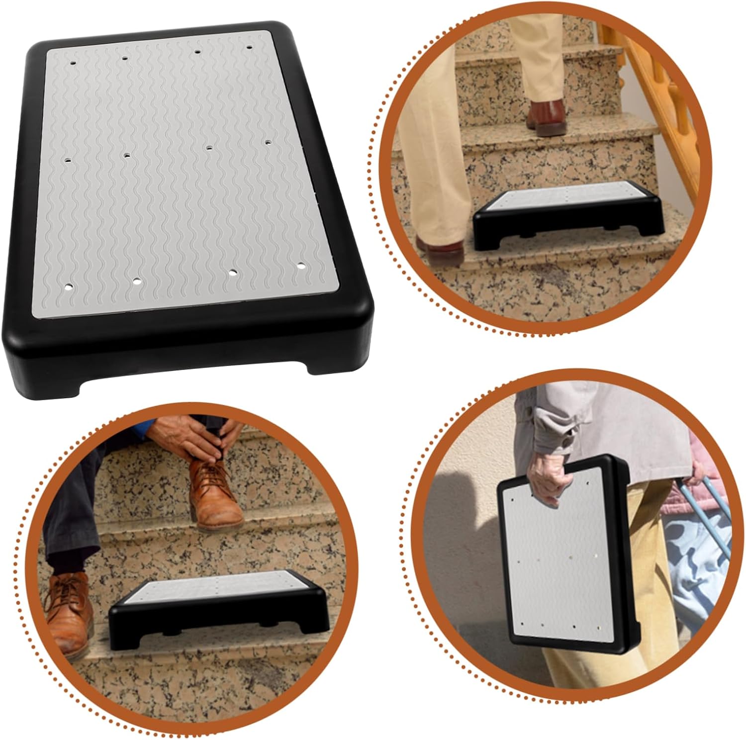 Mobility Step Stool for Seniors Non-Skid Plastic Platform for Indoor and Outdoor Use Lightweight and Design Safe Bathroom and Shower Footrest Black and Grey