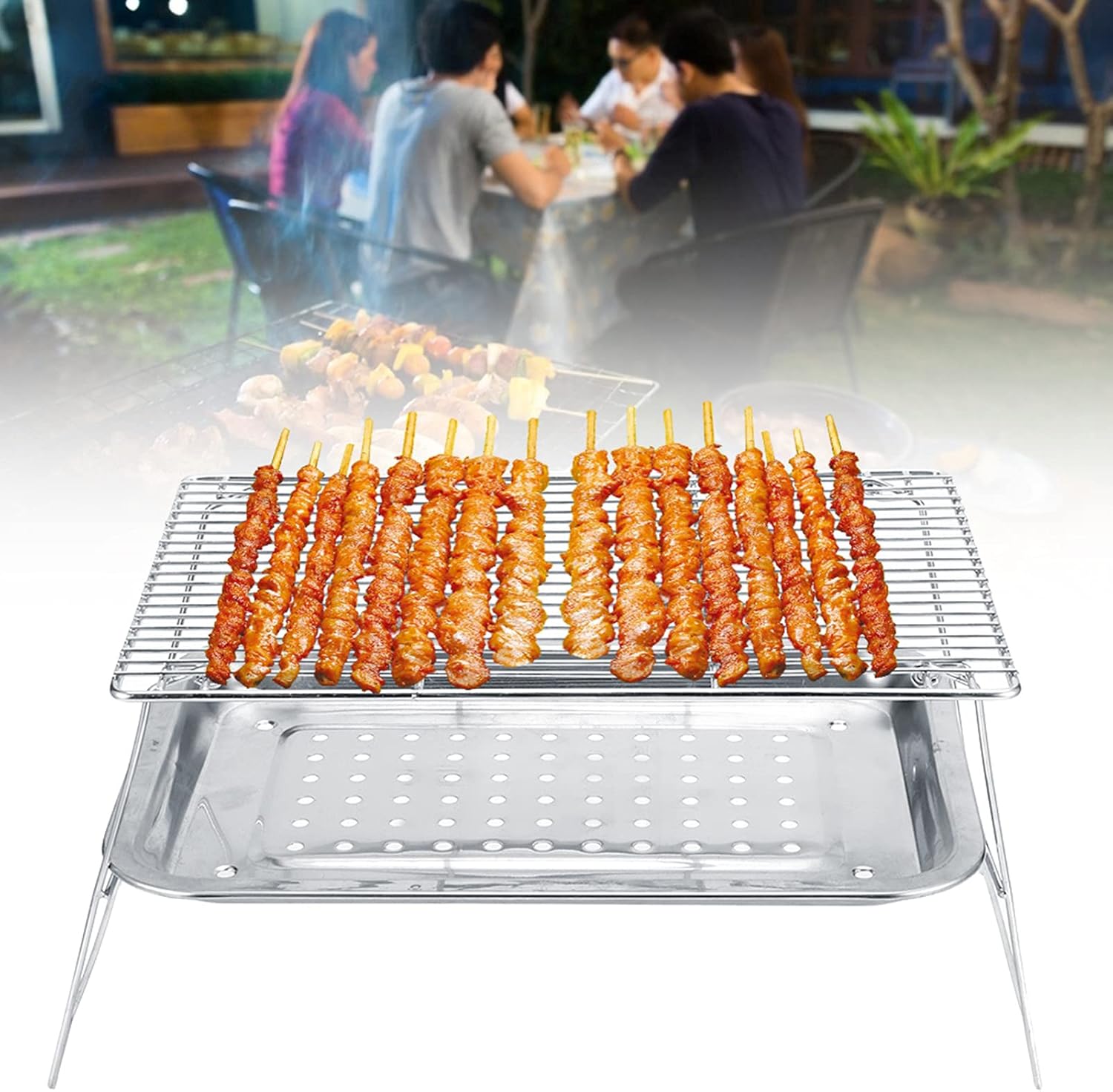 Camping Grill, Portable Stainless Steel Folding Barbecue Grill - 3Pcs/Set BBQ Grilling Tray and Clip Set - Convenient and Durable Grilling Rack for Outdoor Cooking