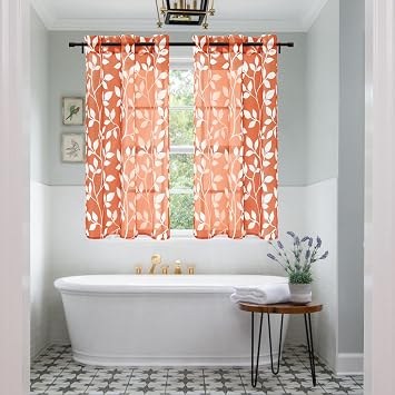 XTMYI Burnt Orange Curtains for Bathroom & Kitchen Window, Cozy Short Sheer Panel for Small Windows 2 Panel Set, 48 Inch Length
