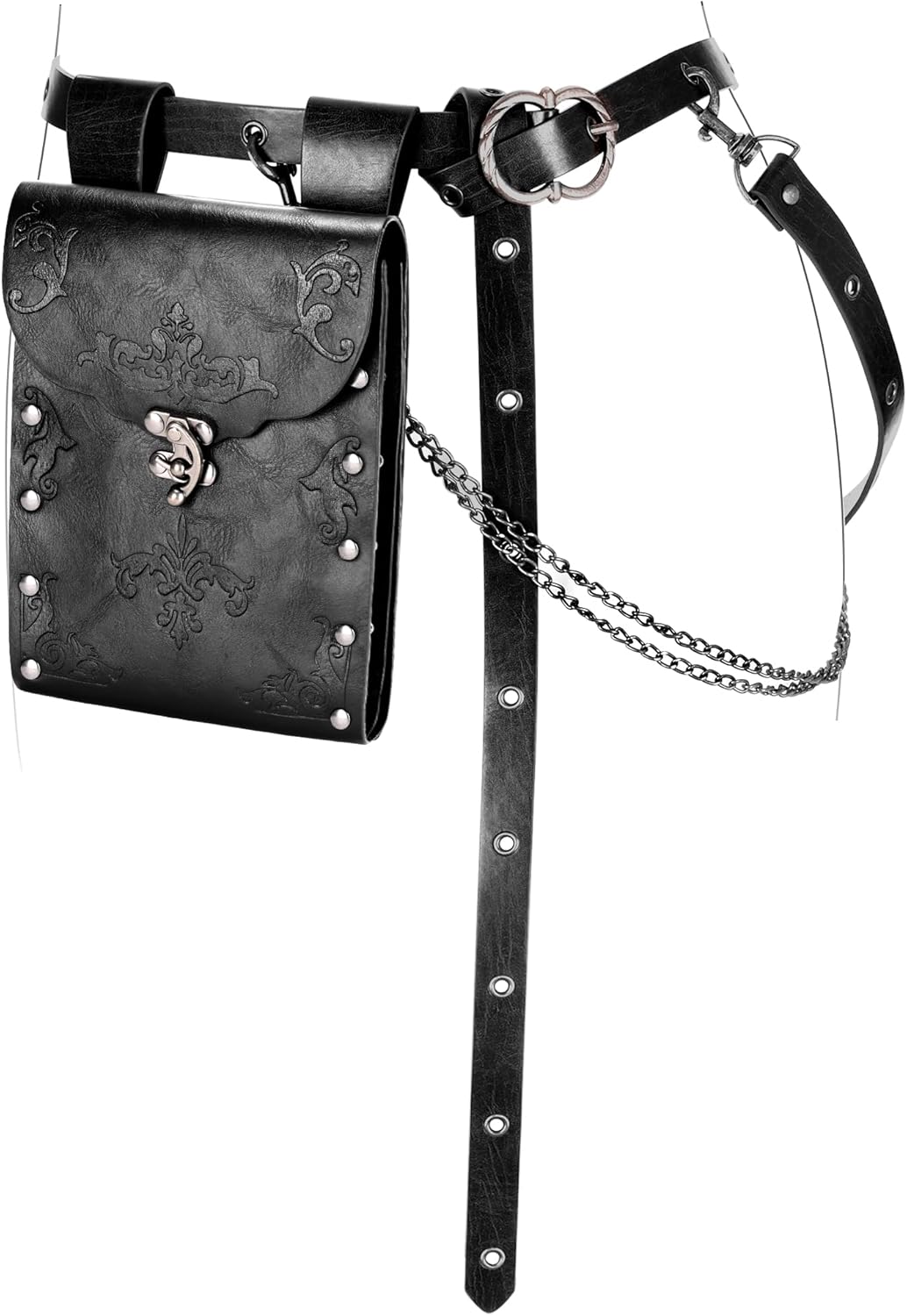 Ultrafun 3pcs Renaissance Belt Accessories Faux Leather Medieval Viking Chain Belt Bag Skirt Hike Ren Faire Costume
