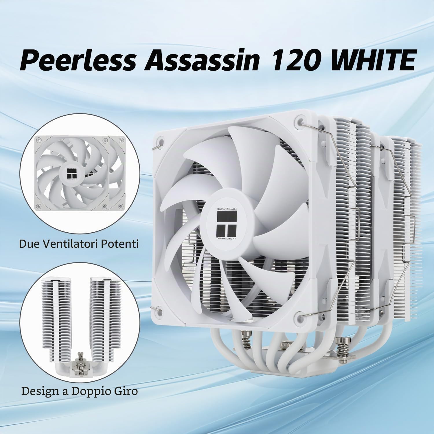 TR Peerless Assassin 120 White Air Cooler CPU,6 tubi di calore, doppia ventola PWM TL-C12W da 120 mm,Tecnologia AGHP, Per AMD AM4 AM5,Intel 1700/1150/1155/1200/2011