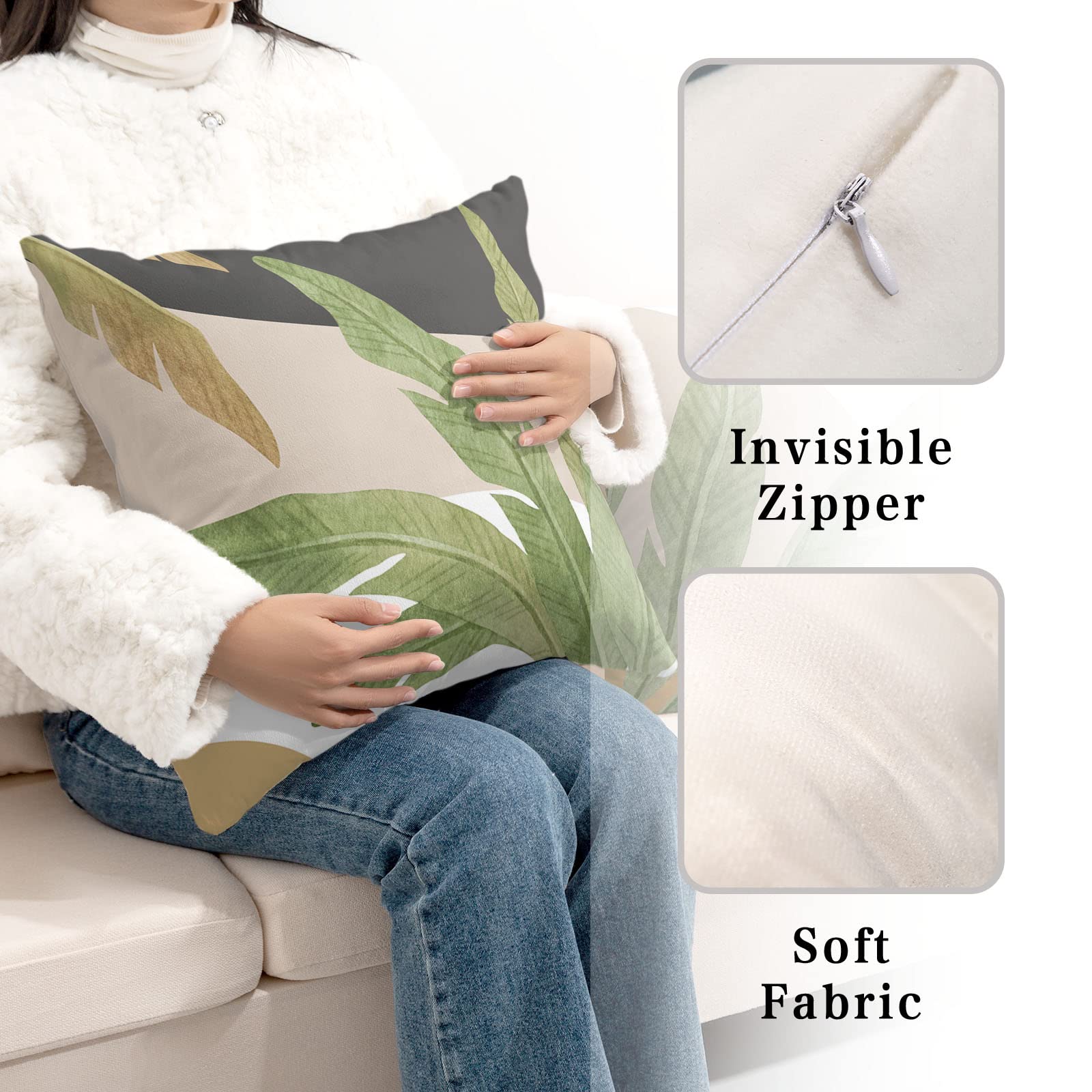AEIOAE Sommer-Kissenbezüge – 61 X 61 Cm, Tropische Blätter Design, Leinen-Optik